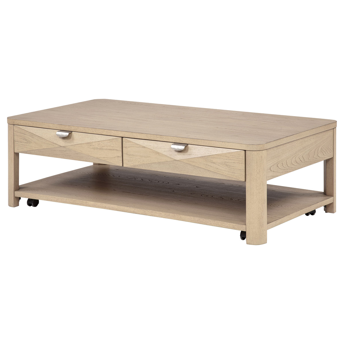 Marcelo Wood Coffee Table with 2 Drawers and Shelf Light Elm
