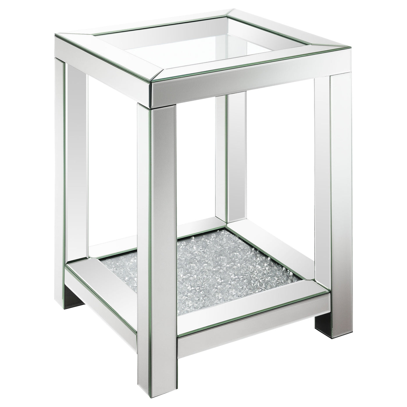 Mesa auxiliar Valentina de 1 estante con tapa de vidrio cuadrada, color plateado