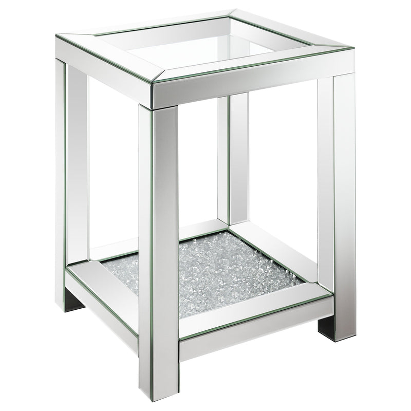 Mesa auxiliar Valentina de 1 estante con tapa de vidrio cuadrada, color plateado