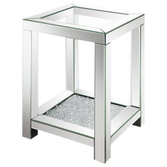 Mesa auxiliar Valentina de 1 estante con tapa de vidrio cuadrada, color plateado