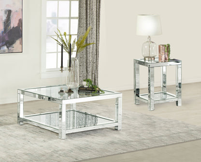 Valentina Mirrored Coffee and End Table Set Silver