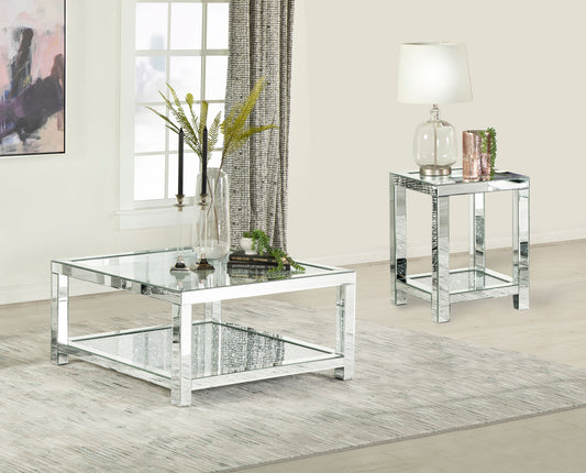 Valentina Mirrored Coffee and End Table Set Silver