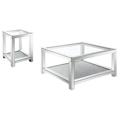 Valentina Mirrored Coffee and End Table Set Silver