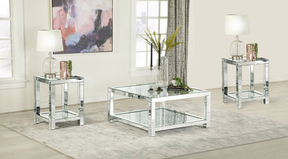 Valentina Mirrored Coffee and End Table Set Silver