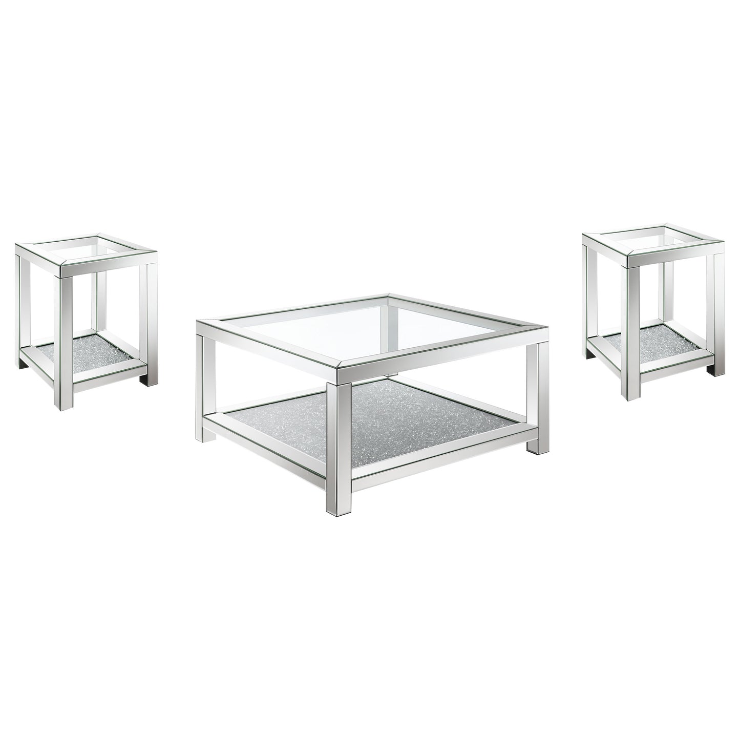Valentina Mirrored Coffee and End Table Set Silver