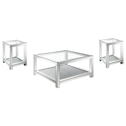 Valentina Mirrored Coffee and End Table Set Silver
