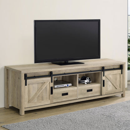 Mueble para TV Madra de 2 puertas de madera de ingeniería de 79 pulgadas en pino oscuro