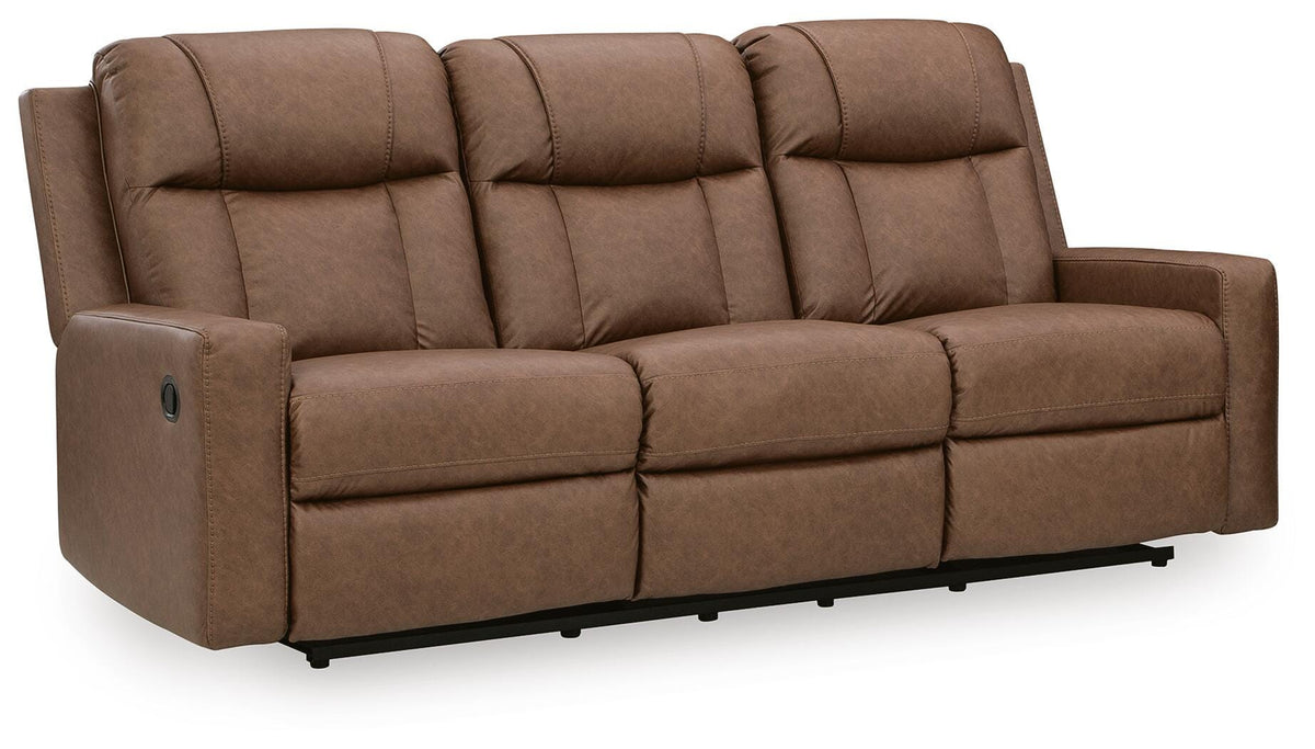 Mackmenville Caramel Reclining Sofa and Reclining Loveseat with Console