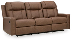 Mackmenville Caramel Reclining Sofa and Reclining Loveseat with Console