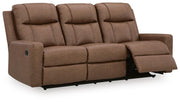 Mackmenville Caramel Reclining Sofa and Reclining Loveseat with Console