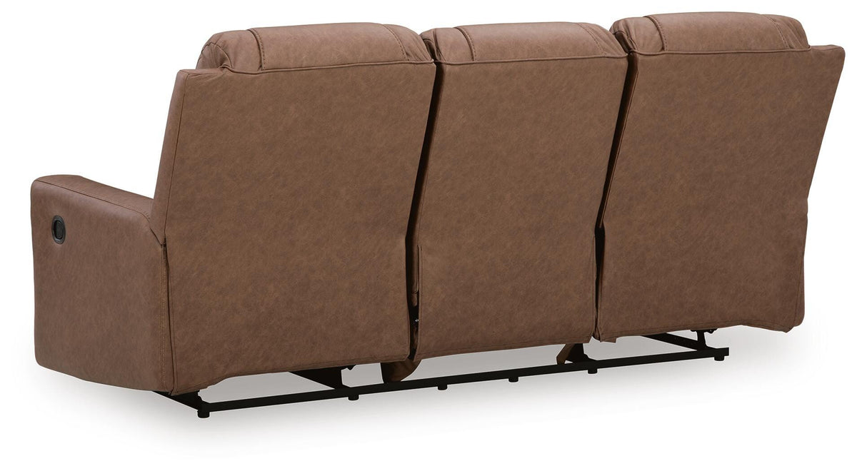 Mackmenville Caramel Reclining Sofa and Reclining Loveseat with Console