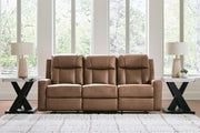 Mackmenville Caramel Reclining Sofa and Reclining Loveseat with Console