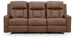 Mackmenville Caramel Reclining Sofa and Reclining Loveseat with Console