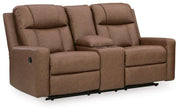 Mackmenville Caramel Reclining Sofa and Reclining Loveseat with Console