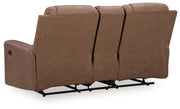 Mackmenville Caramel Reclining Sofa and Reclining Loveseat with Console