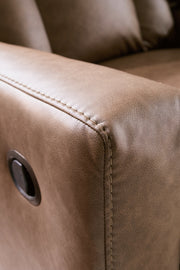 Mackmenville Caramel Reclining Sofa and Reclining Loveseat with Console