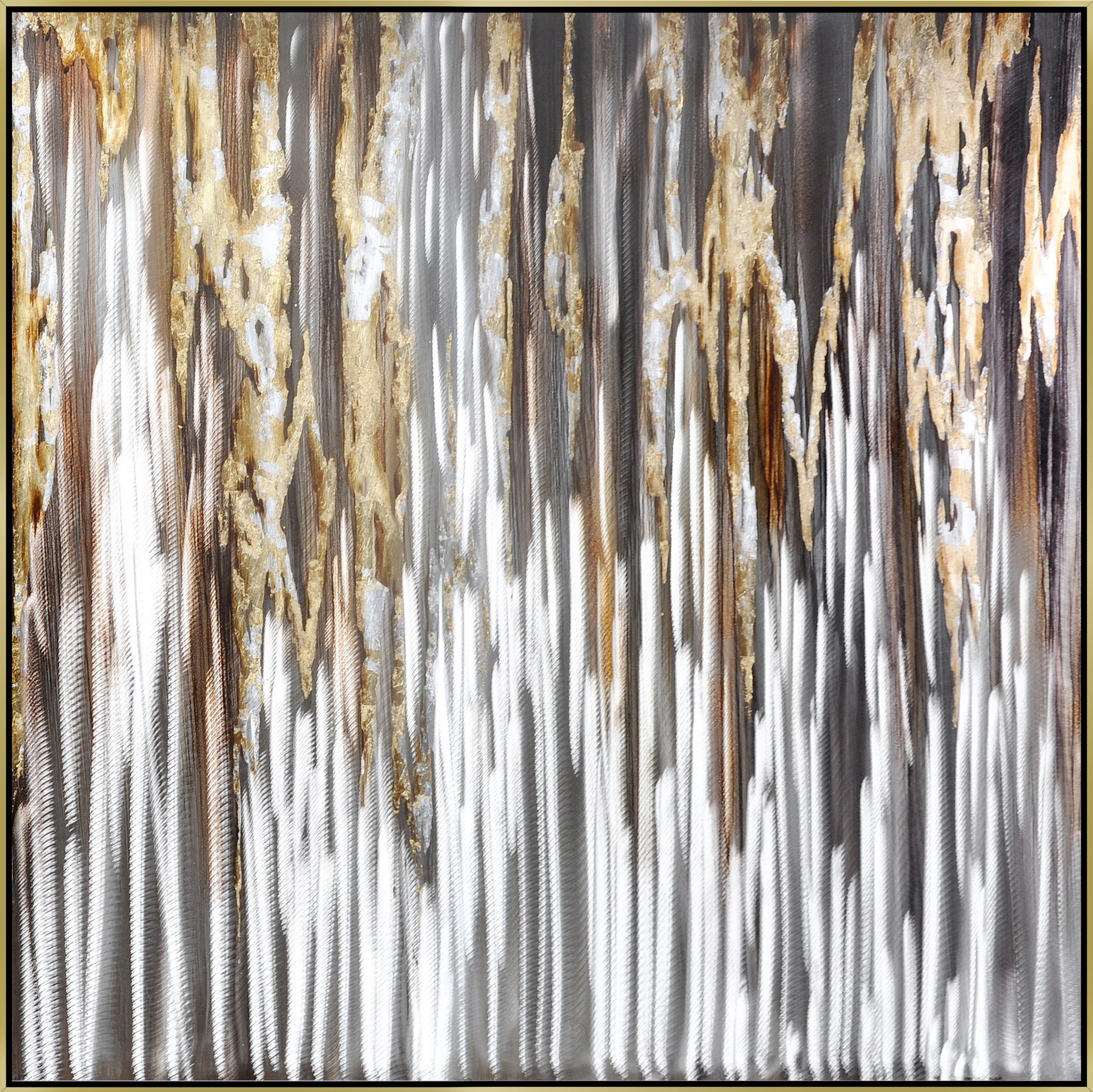 ''Golden Veil Metallic Abstract'' Hand-painted Canvas in Frame