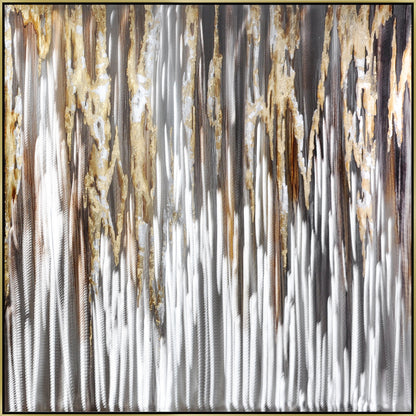 ''Golden Veil Metallic Abstract'' Hand-painted Canvas in Frame