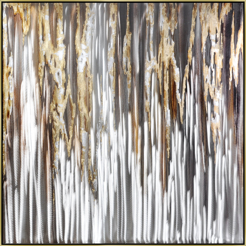 ''Golden Veil Metallic Abstract'' Hand-painted Canvas in Frame
