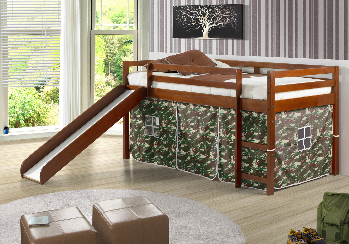 Twin Low Loft Tent Bed W/ Slide