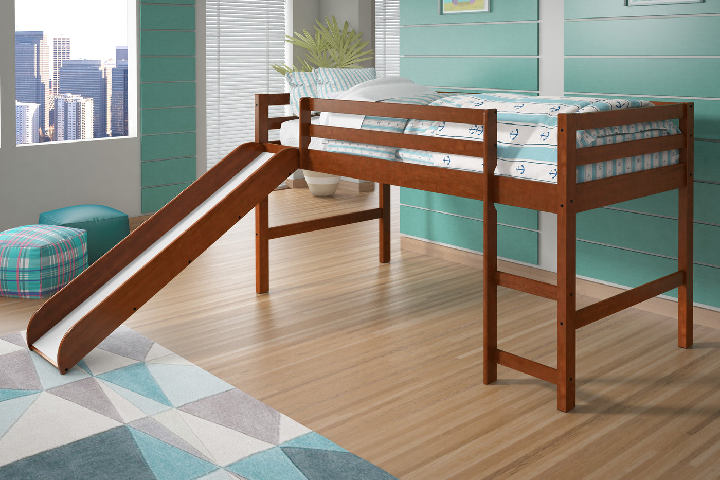 Twin Low Loft Tent Bed W/ Slide