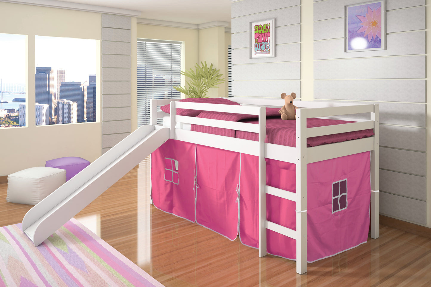 Twin Low Loft Tent Bed W/ Slide