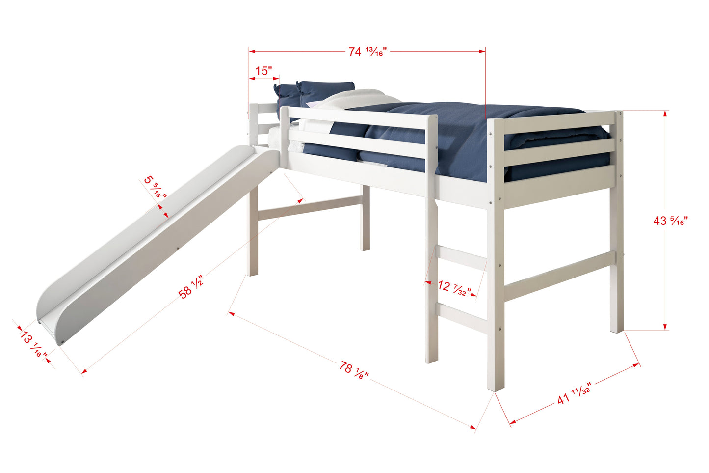 Twin Low Loft Tent Bed W/ Slide