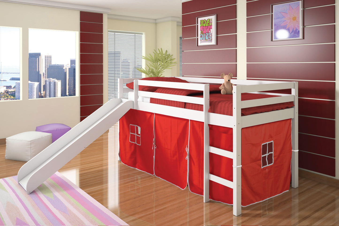 Twin Low Loft Tent Bed W/ Slide