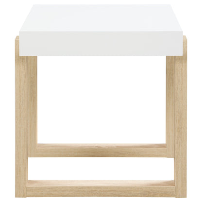 Pala Rectangular End Table White High Gloss and Natural