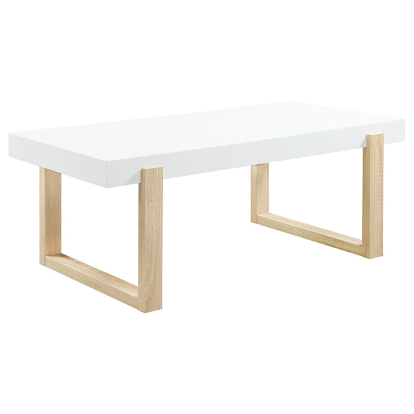 Mesa de centro rectangular Pala blanca de alto brillo y natural
