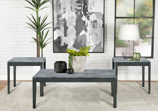 Mozzi Coffee and End Table Set Grey Faux Marble