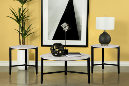 Juego de mesa de centro y auxiliar Tandi de imitación mármol blanco