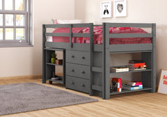 Loft bajo con escritorio, cómoda y estantería