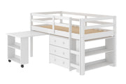 Low Loft w/ Desk with Chest & Bookcase