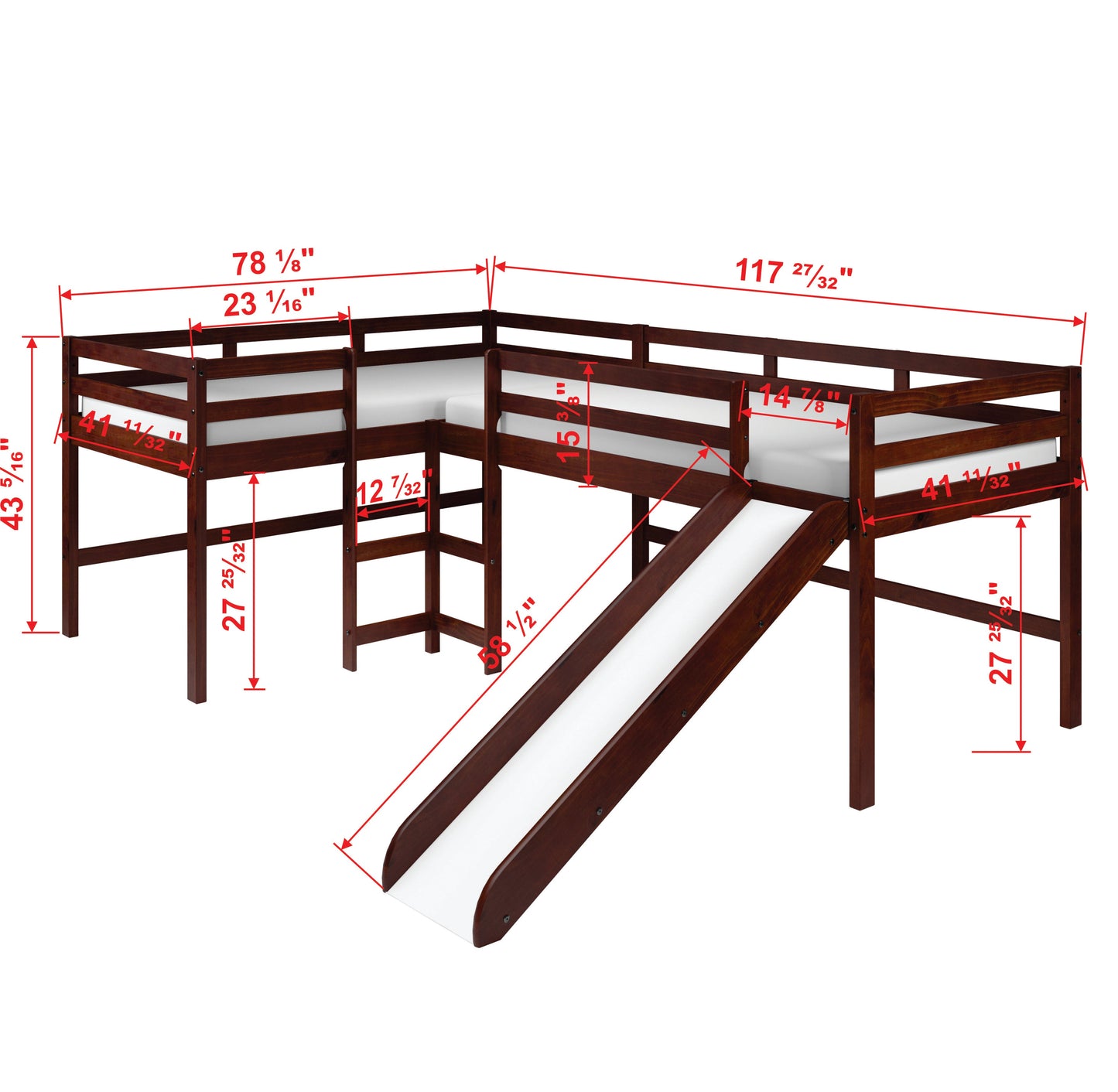 L-Series Cappuccino Modular Double Low Loft Bed - Group A