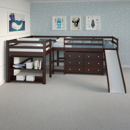 L-Series Cappuccino Modular Double Low Loft Bed - Group A