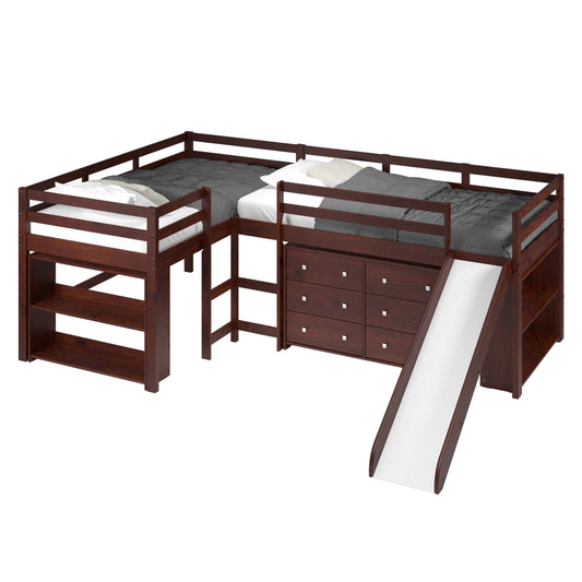L-Series Cappuccino Modular Double Low Loft Bed - Group A