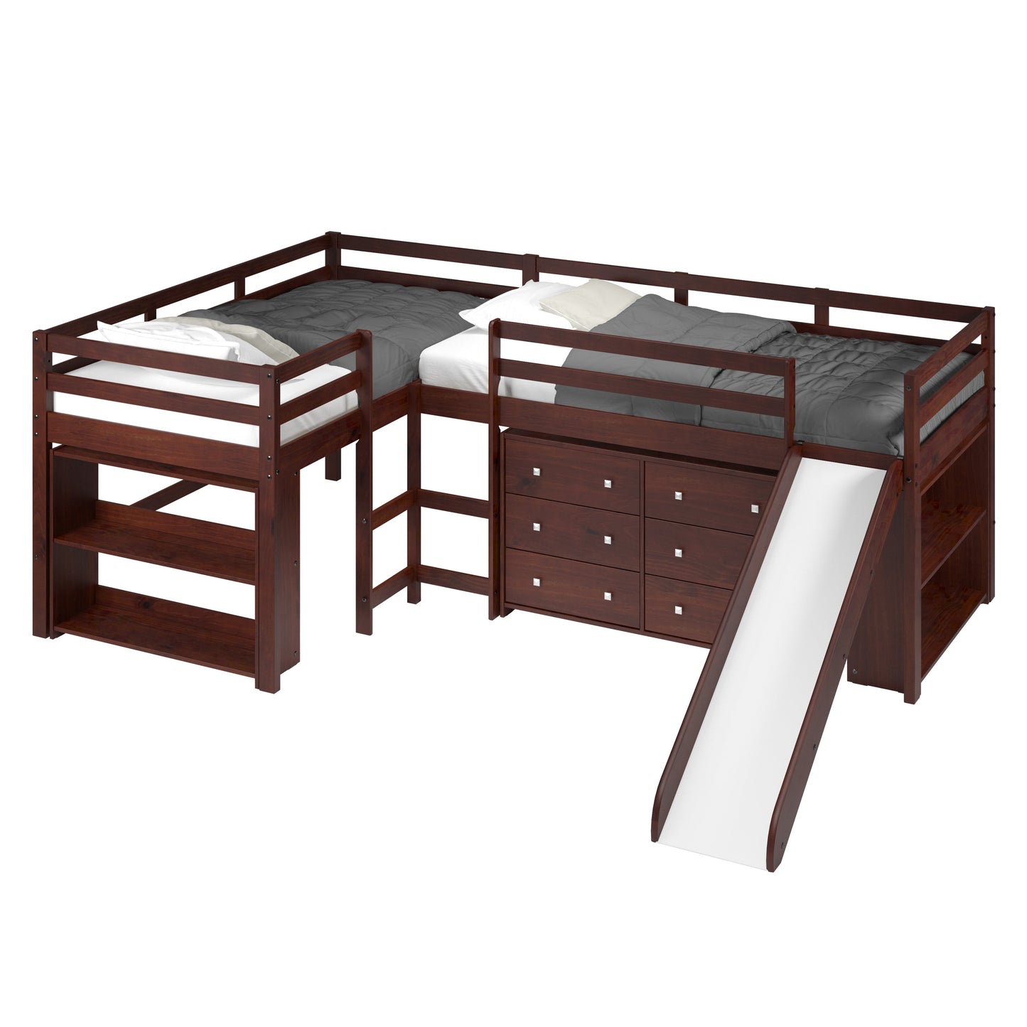 L-Series Cappuccino Modular Double Low Loft Bed - Group A