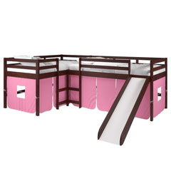L-Series Cappuccino Double Low Loft Beds with Slide & Pink Tent