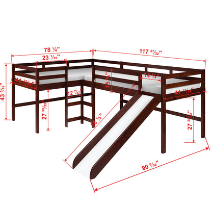 L-Series Cappuccino Double Low Loft Beds with Slide