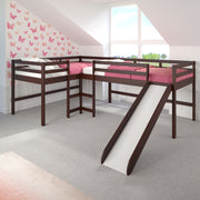 L-Series Cappuccino Double Low Loft Beds with Slide