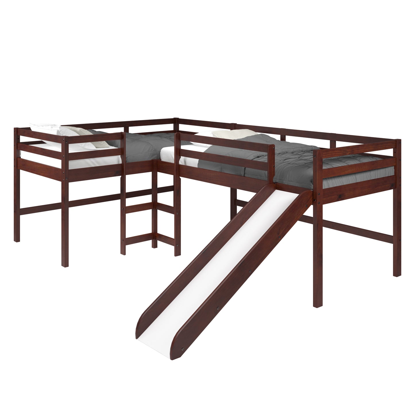 L-Series Cappuccino Double Low Loft Beds with Slide