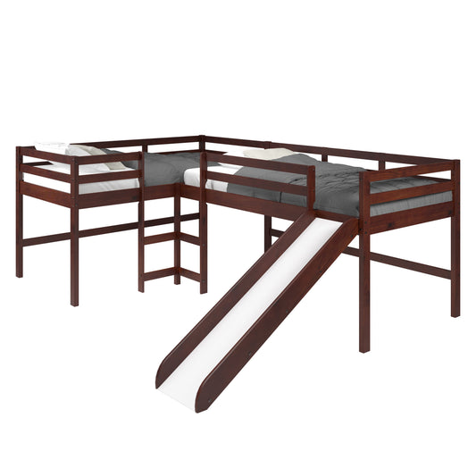 L-Series Cappuccino Double Low Loft Beds with Slide