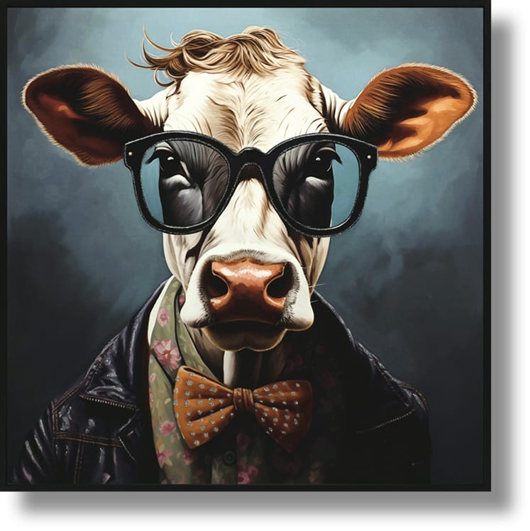 ''Dapper Cow in Chic Attire'' Gloss Canvas in Frame
