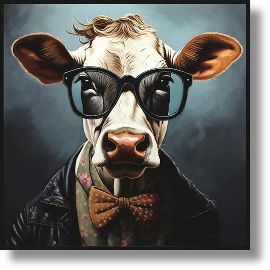 ''Dapper Cow in Chic Attire'' Gloss Canvas in Frame