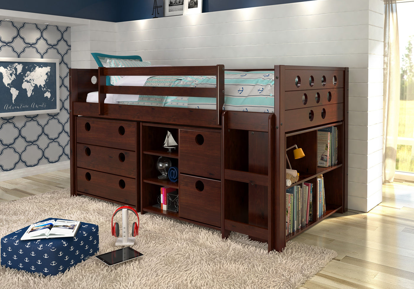Circles Cappuccino Modular Low Loft Bed