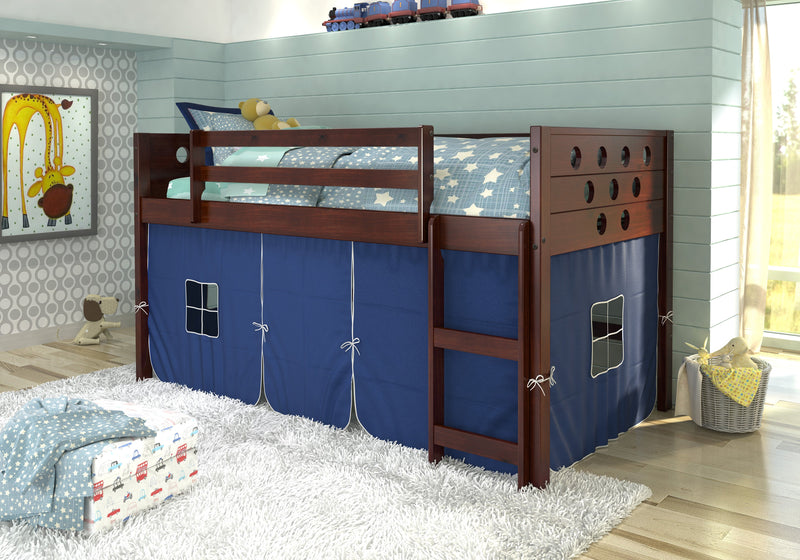 Circles Cappuccino Low Loft Bed with Blue Tent
