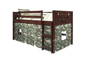 Circles Cappuccino Low Loft Bed with Camo Print Tent