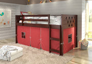 Circles Cappuccino Low Loft Bed with Red Tent