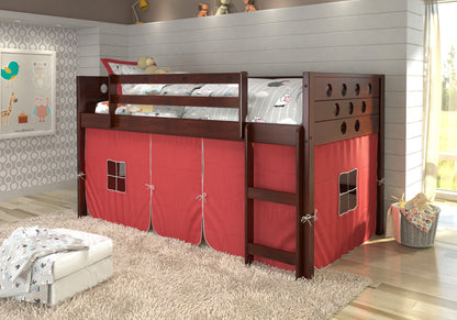 Circles Cappuccino Low Loft Bed with Red Tent